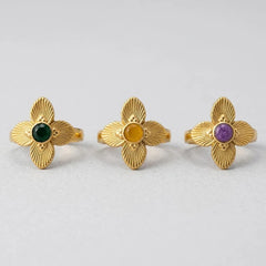 Golden Sunburst Stone Flower Ring