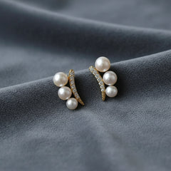 Stainless Steel Pearl Cluster Stud Earrings - Each Pair