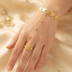 Gold Butterfly Chain Bracelet Ring
