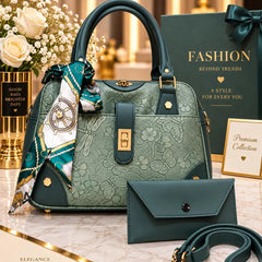 CHENAL Womens Embossed Floral Handbag - 3 Piece Set