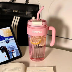 Large Capacity Water Cup with Glass straw Simple Transparent Cup