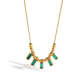 Gold Plated Green Rectangular Zircon Gemstone Charm Necklace