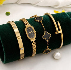 Stainless Steel Modern Luxe Jewelry Bracelet Set - 4 Pcs