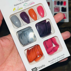 Color Sister Salon Look Artifical Nails With Free Stickers (96Pcs 4 Color in One Pack)