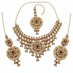 Rose Bridal Color Necklace Set with Earrings & Tikka