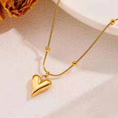 Elegant Gold Puffy Heart Pendant Necklace - Each