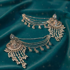 Silver Pearl Chandbali Earrings with Ear Chain