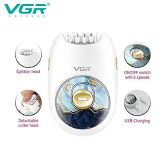 VGR V-706 Cordless Professional Women Epilator with 18 Tweezers