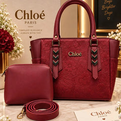 Embossed Floral Handbag Set