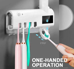 UV Toothbrush Sterilizer/Rechargeable Solar Power LED Disinfection Wall Mounted Toothbrush Holder