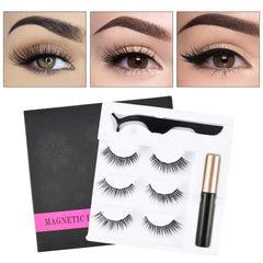 3 Pairs Magnetic Eyelash With Magnetic Liquid Eyeliner & Tweezer