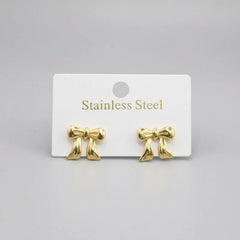 Gold Stainless Steel Bow Stud Earring
