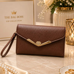 Womens Textured Leather Clutch Bag