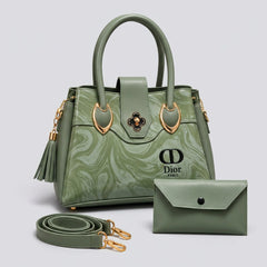 Dior Marble Print Top Handle Handbag with Wallet & Shoulder Strap