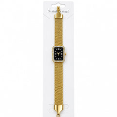 Elegant Rectangular Dial Gold Mesh Bracelet Watch for Women