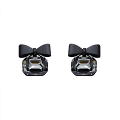 Elegant Black Crystal Bow Knot Stud Earrings