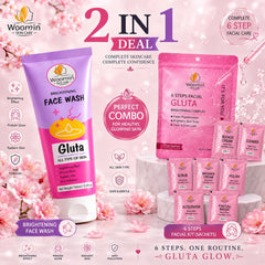 Woomin Skin Care Gluta Glow Face Wash and 6-Step Facial Kit 2-in-1 Deal