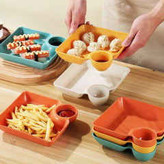 Square Dumpling Plate With Dipping Dish