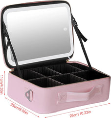 portable Makeup Bag with Adjustable Dividers, Waterproof PU Leather Makeup Case