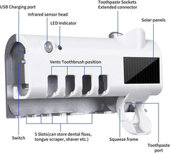 UV Toothbrush Sterilizer/Rechargeable Solar Power LED Disinfection Wall Mounted Toothbrush Holder
