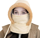 Women Balaclava Thick Plush Lined Warm Winter Fleece Hat with Neck Warmer
