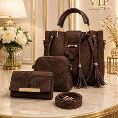 VIP Collection Brown 3-Piece Handbag Set