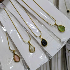 Rose Quartz Water Drop Pendant Necklace - Each