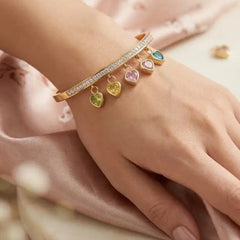 Gold Multicolor Crystal Heart Charm Bracelet