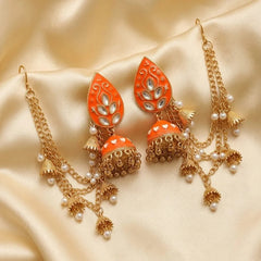 Jhumka earrings with Kundan stones and Sahary