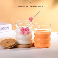 One Cute Chubby Cup With Girly Bow Glass Straw