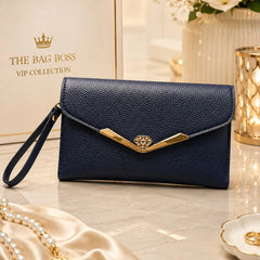 Womens Textured Leather Clutch Bag
