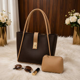 Two-Tone Tote Bag Set with Pouch