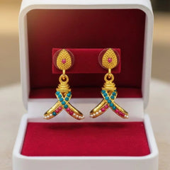 Traditional Drop Earrings with Turquoise & Pink Stones