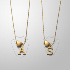Puffy Heart & Initial Charm Pendant Chain Necklace