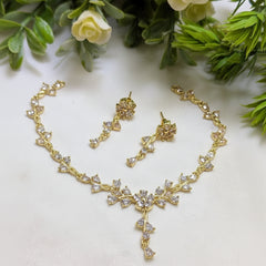 Zircon Necklace & Earring Set – AD Jewelry Collection in Gold Finish