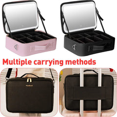 portable Makeup Bag with Adjustable Dividers, Waterproof PU Leather Makeup Case