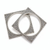 Juhi Square-Design Silver Oxidised Bangles - 2 Pcs Set