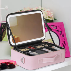 portable Makeup Bag with Adjustable Dividers, Waterproof PU Leather Makeup Case