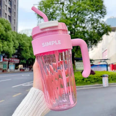 Large Capacity Water Cup with Glass straw Simple Transparent Cup