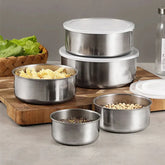 Set of 5 Stainless Steel Food Storage Containers With Lids