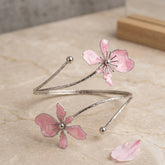 Stainless Steel blooming pink enamel flowers arm cuff - Each