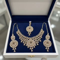 Rose Bridal Color Necklace Set with Earrings & Tikka