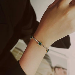 Luxury Green Emerald Stainless Steel Bracelet