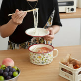 Thick Painted Porcelain Soup Bowls with Handles and Lids