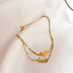 Double-Layer LOVE Heart Anklet