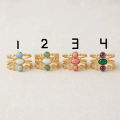 Golden Multi Tier Beaded Triple Stone Ring