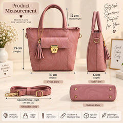 Marble Print Flap Pocket Top Handle Tote Bag with Tassel & Strap