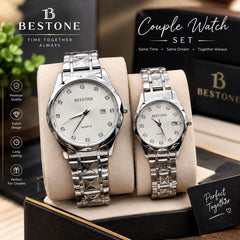 BESTONE Stainless Steel Diamond Marker Couple Watch Set