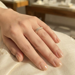 Stainless Steel Wave Pavé Diamond Band Ring - Each