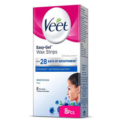 Veet Easy-Gel Face Wax Strips, For Sensitive Skin, 8-Pack